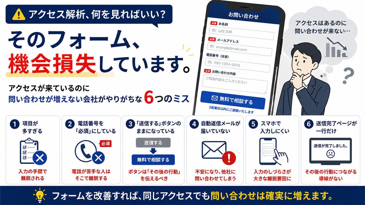 そのフォーム、機会損失してます。アクセスが来ているのに問い合わせが増えない会社がやりがちな6つのミス