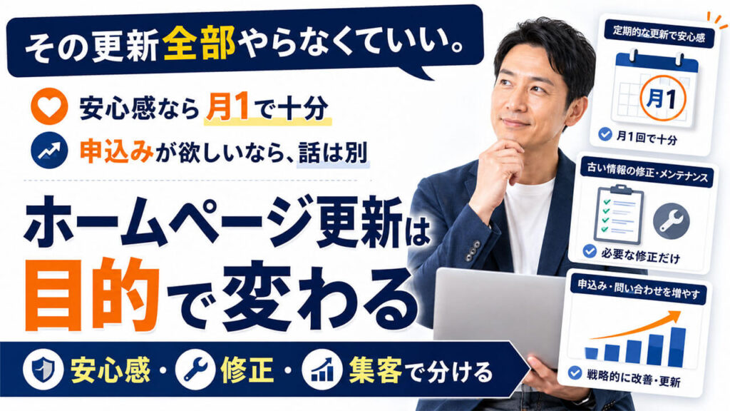 その更新、全部やらなくていい。安心感なら月1で十分。申込みが欲しいなら、話は別。